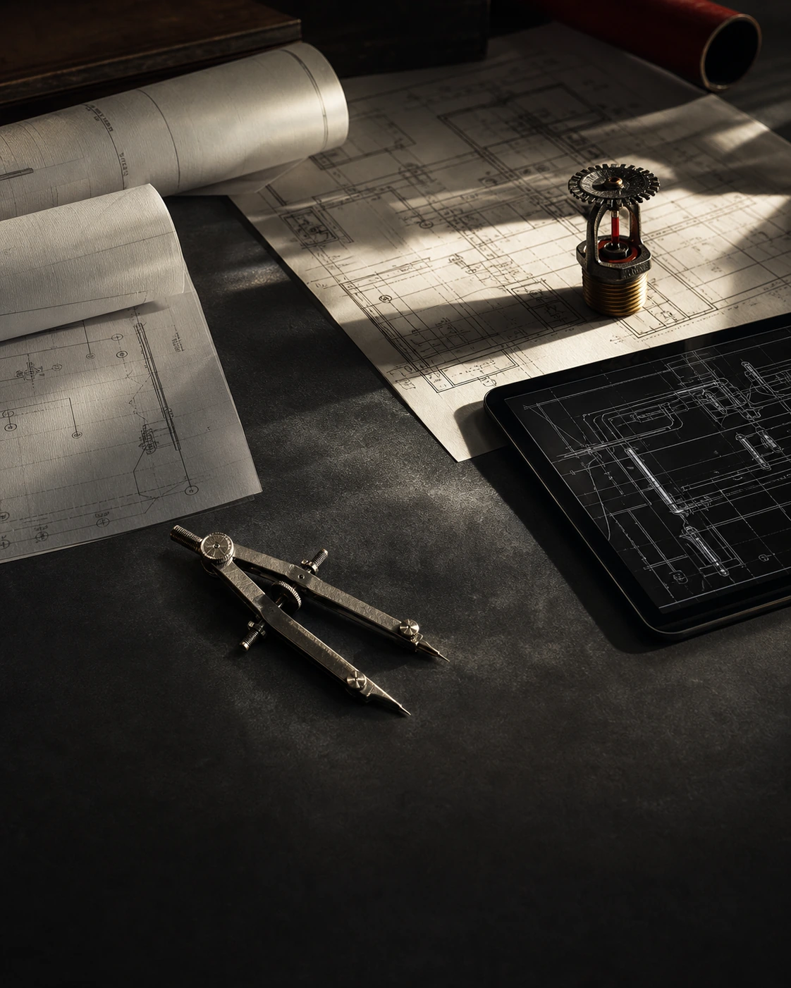 Fire protection design drawings and compass