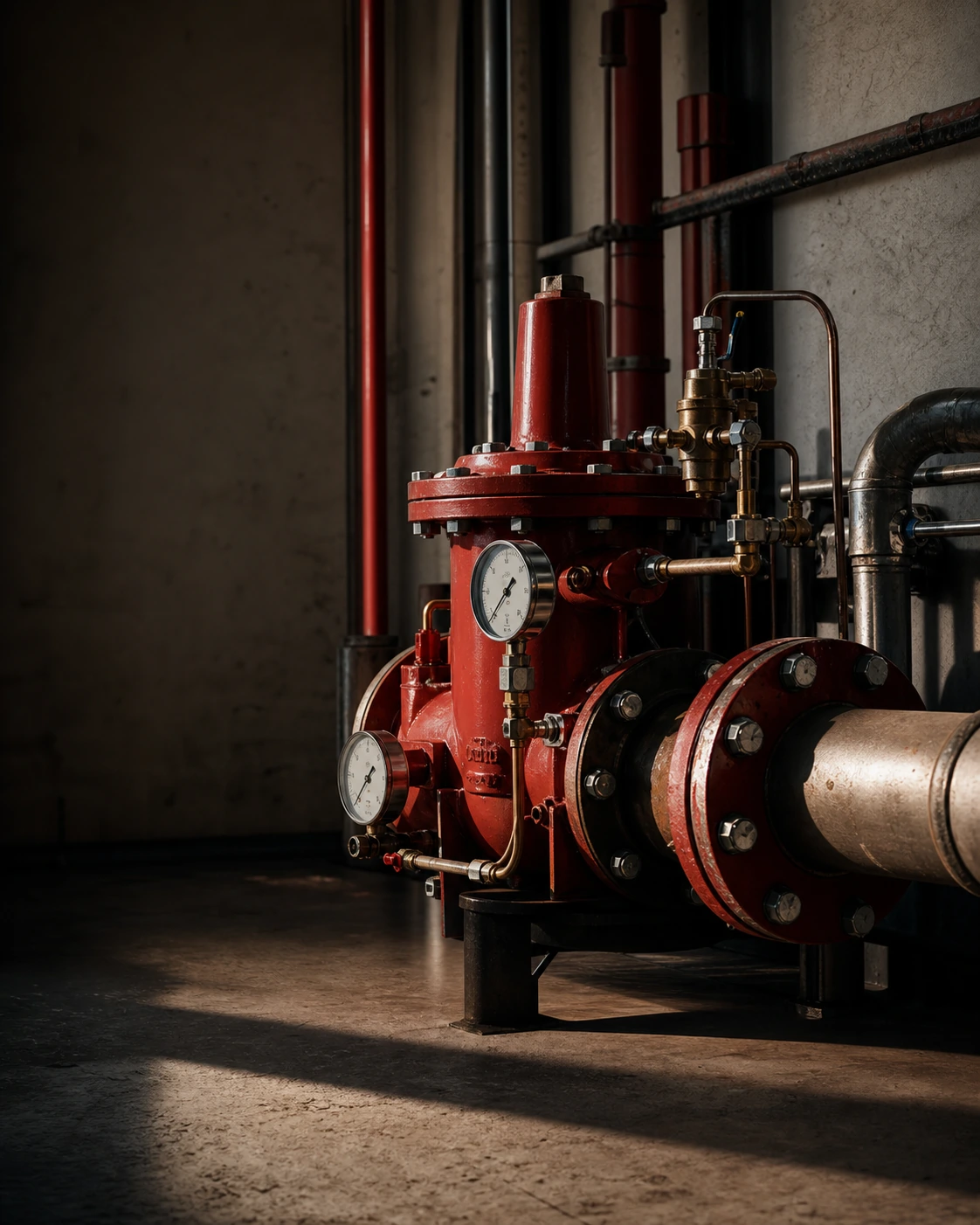 Pressure reducing valve station with gauges